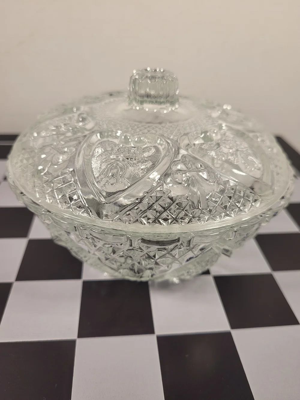 Crystal Candy Dish with Lid Vintage Heart Leaf 6